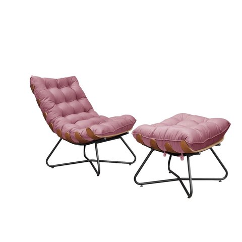 Poltrona Costela com Puff Eva Preto Mad - Suede Rose - Jotabe