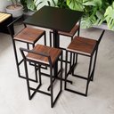 Ver imagem 1 de Conjunto Mesa Alta Bar Bistrô Quadrada Preta 4 Banquetas Confort Imbuia Industrial Black Don Castro