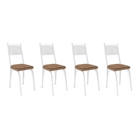 Kit 4 Cadeiras de Cozinha Virginia Estampado Rattan Bege Pés de Ferro Branco