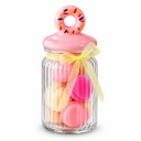 Ver imagem 1 de Pote Vidro Tampa Donut Rosa 300ml Decorativo Laço de Cetim