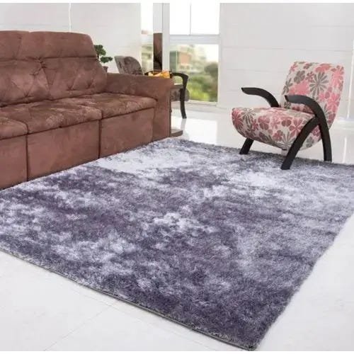 Tapete para Sala Quarto Luxo Liso Peludo Retangular 200x140cm Casen Prata - 1