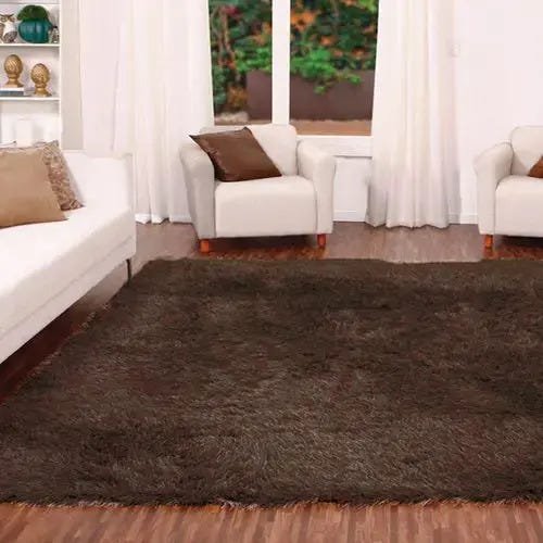 Tapete para Sala Quarto Luxo Liso Peludo Retangular 200x140cm Casen Marrom - 1