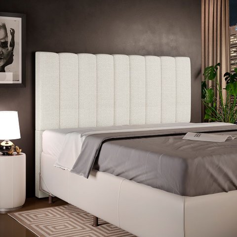 Cabeceira Cama Box King 195 cm Dália W01 Linho Champagne - Lyam Decor