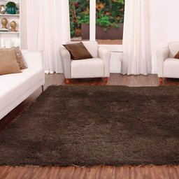 Tapete para Sala Quarto Luxo Liso Peludo Retangular 300x200cm Casen Marrom - 1
