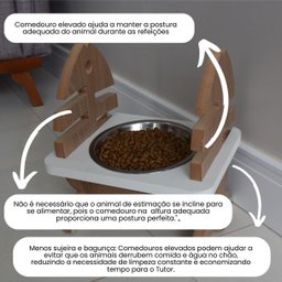 Comedouro Elevado Pet Gato Mdf Espinha de Peixe Regulagem de Altura - Inox - 3