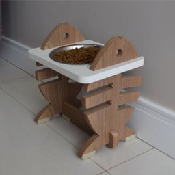 Comedouro Elevado Pet Gato Mdf Espinha de Peixe Regulagem de Altura - Inox - 1