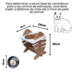 Comedouro Elevado Pet Gato Mdf Espinha de Peixe Regulagem de Altura - Inox - 2