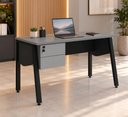Ver imagem 1 de Mesa Escrivaninha 150cm x 60cm com Gaveteiro Suspenso e Tampo Chanfrado F5 Office Cor:Cinza Sagrado