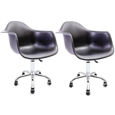 Conjunto 2 Cadeiras Eames com Braço Preto Office Cromada