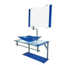 Gabinete de Vidro 60cm para Banheiro Cuba Retangular Azul - DaHora - 2