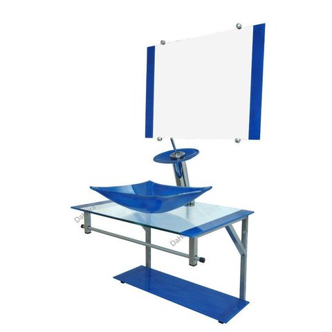 Gabinete de Vidro 60cm para Banheiro Cuba Retangular Azul - Dahora