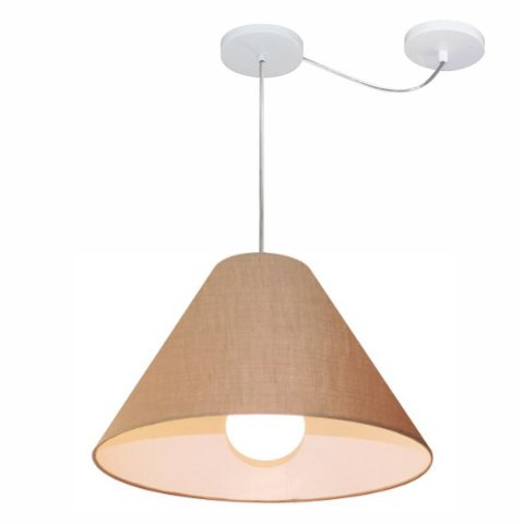 Lustre Pendente Cone Com Desvio de Centro Vivare Md-4272 Cúpula em Tecido 15x40cm - Bivolt - Palha -