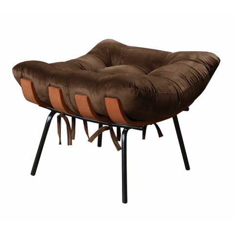 Puff Costela Base Fixa Para Sala De Estar, Quarto - Veludo Marrom