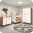 Ver imagem 2 de Quarto de Bebê Berço + Cômoda + Guarda Roupa Isis Branco Fosco com Amadeirado