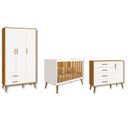 Ver imagem 1 de Quarto de Bebê Berço + Cômoda + Guarda Roupa Isis Branco Fosco com Amadeirado