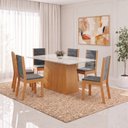 Ver imagem 1 de Conjunto Sala de Jantar Mesa Dora 160cm Tampo MDF e Vidro Canto Reto 6 Cadeiras Evelin