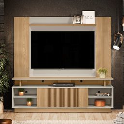 Painel e Rack para TV Siegfried com Ripas Carvalho Off White - 1