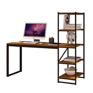 Mesa Escrivaninha Home Office 5 Prateleiras Mdf Preto/canela