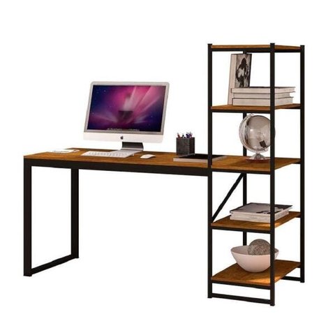 Mesa Escrivaninha Home Office 5 Prateleiras Mdf Preto/canela