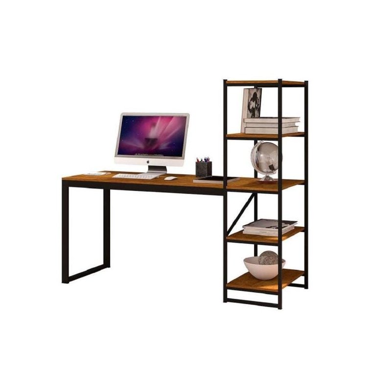 Mesa Escrivaninha Home Office 5 Prateleiras Mdf Preto/canela