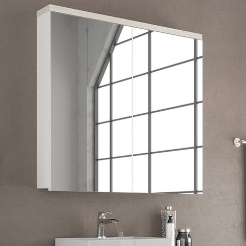 Armário Espelheira de Banheiro 90cm 02 Portas Ref 920 Cewal - Arenito/branco