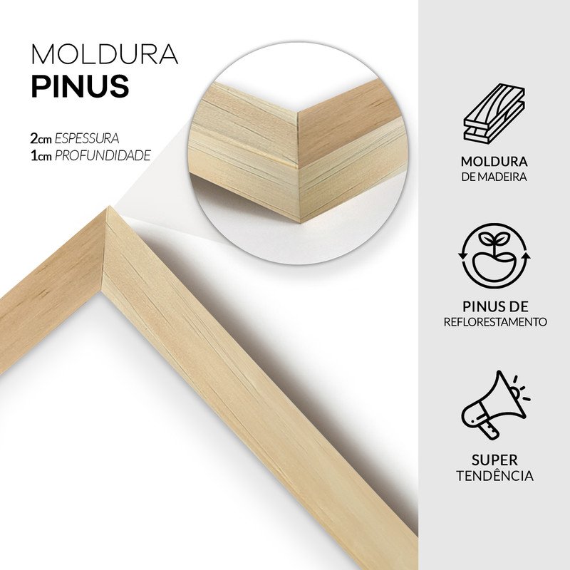 Kit 3 Quadros para Decoração Abstrato Formas Minimalista Moderno Sala Moldura Pinus - 5