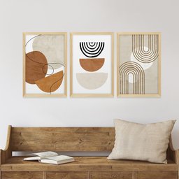 Kit 3 Quadros para Decoração Abstrato Formas Minimalista Moderno Sala Moldura Pinus - 2
