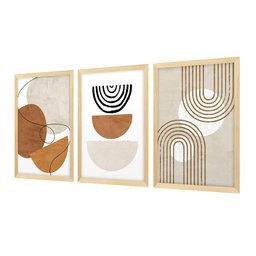 Kit 3 Quadros para Decoração Abstrato Formas Minimalista Moderno Sala Moldura Pinus - 3
