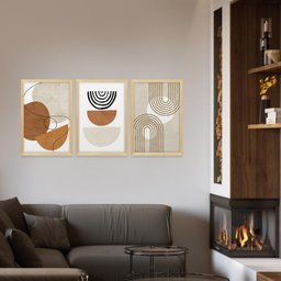 Kit 3 Quadros para Decoração Abstrato Formas Minimalista Moderno Sala Moldura Pinus - 7