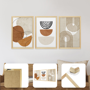 Kit 3 Quadros para Decoração Abstrato Formas Minimalista Moderno Sala Moldura Pinus