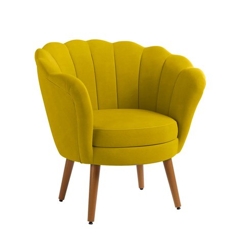 Poltrona Pétala Sued Amarelo Pés Palito - Kimi Design