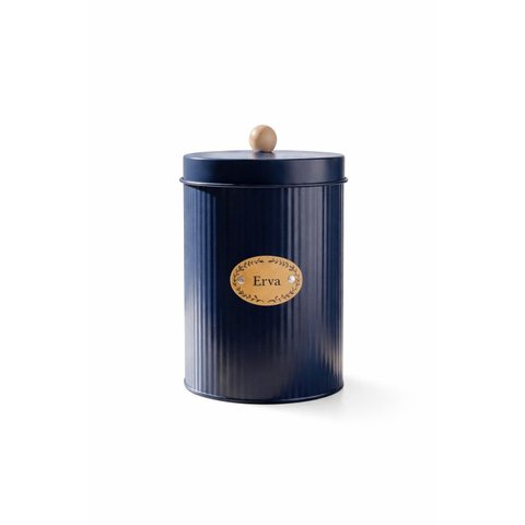 Pote para Erva Mate com Tampa Hermética e Puxador de Bambu - Azul Marinho