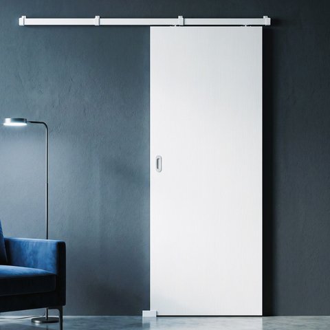 Porta Branca 60x210cm + Kit de Correr Branco de Sobrepor