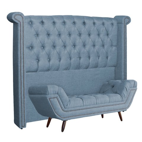 Conjunto Sienna Cabeceira e Recamier King 195 Cm Linho Azul - LM DECOR