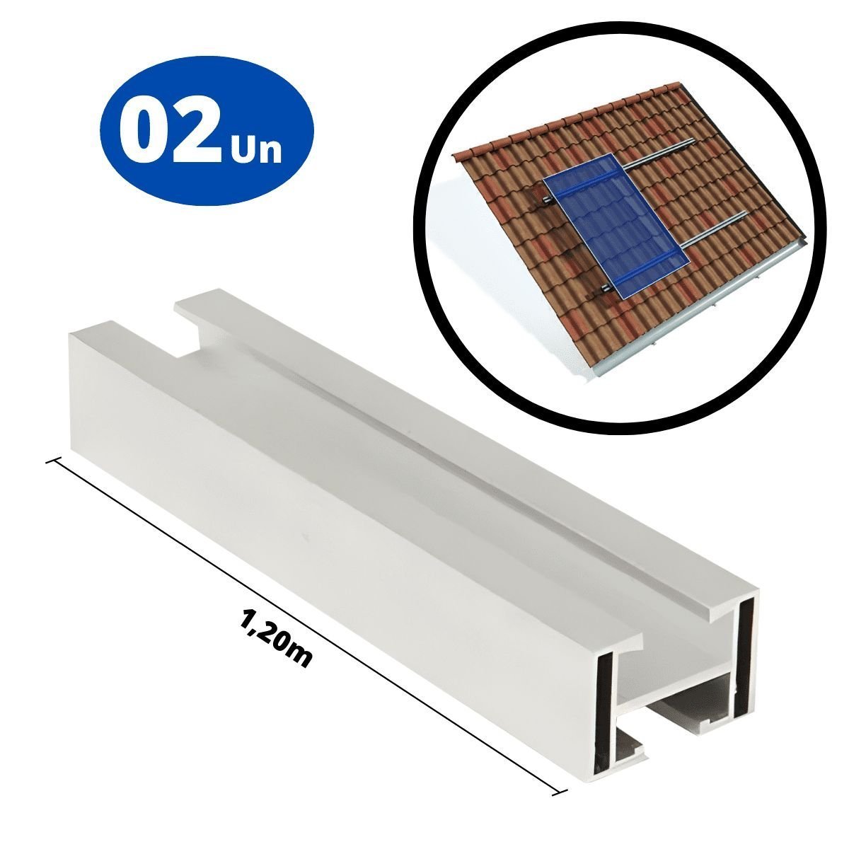 Perfil Barra Trilho + Par de Emenda Fixador Placa Painel Solar Alumínio 1,20 Metros | Perfil Master  - 4