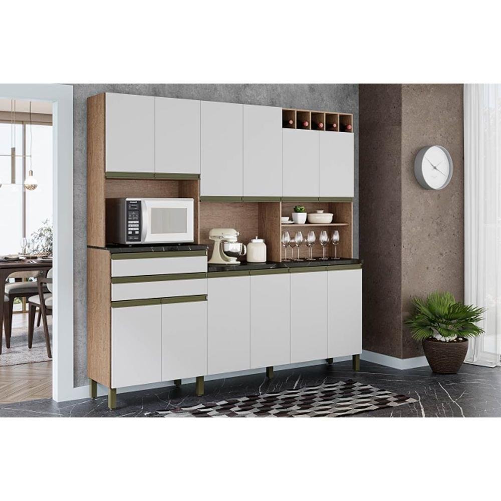 Cozinha Completa Malbec Prime 12 Portas e 2 Gavetas 70cm Castanho/Off ...