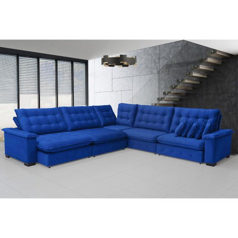 Sofá Manchester 3.83x3.83m de Canto, Retrátil e Reclinável - Azul