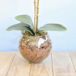 Arranjo Artificial de Orquídea Branca de Silicone no Vaso Transparente | Linha Permanente - 2