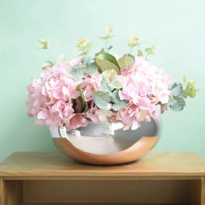 Flores artificiais Arranjo de Hortênsias Rosas no Vaso Rose Gold |Linha permanente Formosinha