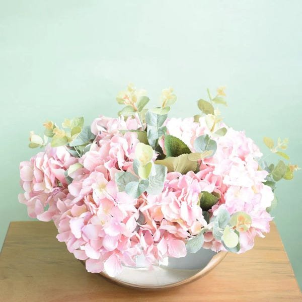 Flores artificiais Arranjo de Hortênsias Rosas no Vaso Espelhado |Linha permanente Formosinha - 4