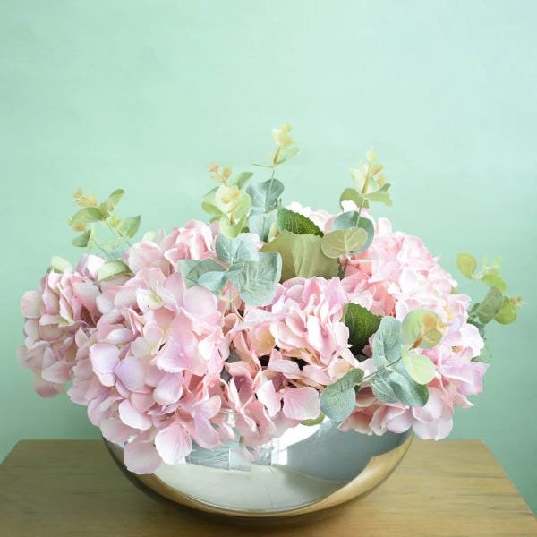 Flores artificiais Arranjo de Hortênsias Rosas no Vaso Espelhado |Linha permanente Formosinha