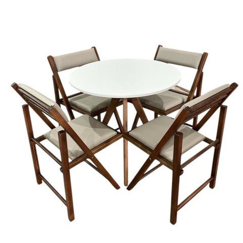 Conjunto Mesa Redonda 4 Cadeiras Estofadas Castanho