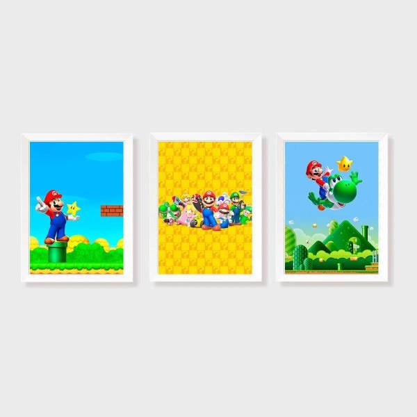 Kit Três Quadros Mario World (Bros)