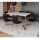 Ver imagem 1 de Mesa Jantar Industrial Retangular 137X90Cm Branca Base V Com 6 Cadeiras Pretas Base Cob Cor: Branco