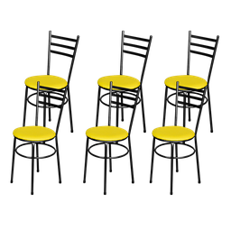 Jogo 6 Cadeiras para Cozinha Epoxi Craqueada Assento Estofado Lamar Design Preto - 3