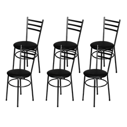 Jogo 6 Cadeiras para Cozinha Epoxi Craqueada Assento Estofado Lamar Design Preto - 1