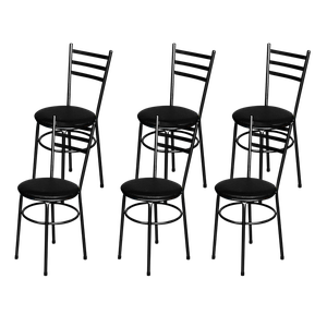 Jogo 6 Cadeiras para Cozinha Epoxi Craqueada Assento Estofado Lamar Design Preto