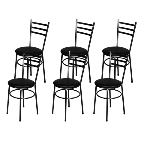 Jogo 6 Cadeiras para Cozinha Epoxi Craqueada Assento Estofado Lamar Design Preto