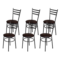 Jogo 6 Cadeiras para Cozinha Epoxi Craqueada Assento Estofado Lamar Design Preto - 6