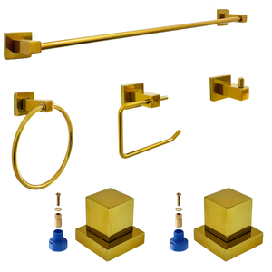 Kit Banheiro Quadrado Dourado Inox + 2 Acabamento Registro:dourado
